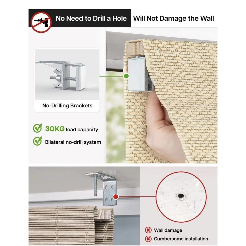 LazBlinds No Drill Bamboo Roman Shades, 30
